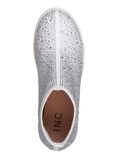INC Womens White Rhinestone Stretch Deena Round Toe Slip On Athletic Sneakers Shoes 5 M