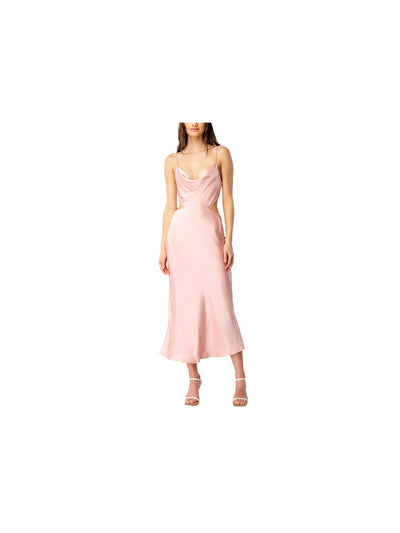BARDOT Womens Pink Zippered Cut Out Tie Back Closure Lined Spaghetti Strap Cowl Neck Midi Party Sheath Dress 10