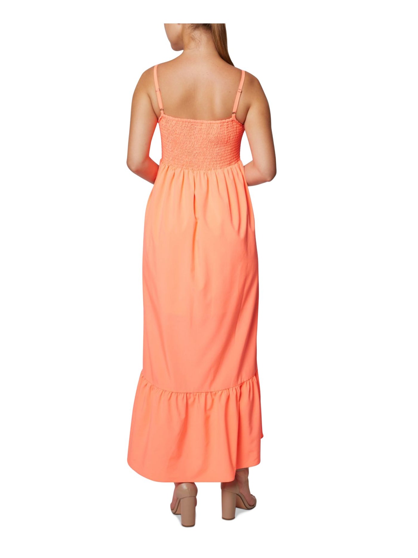 LAUNDRY Womens Orange Smocked Adjustable Partially Lined Spaghetti Strap Square Neck Maxi Hi-Lo Dress 6