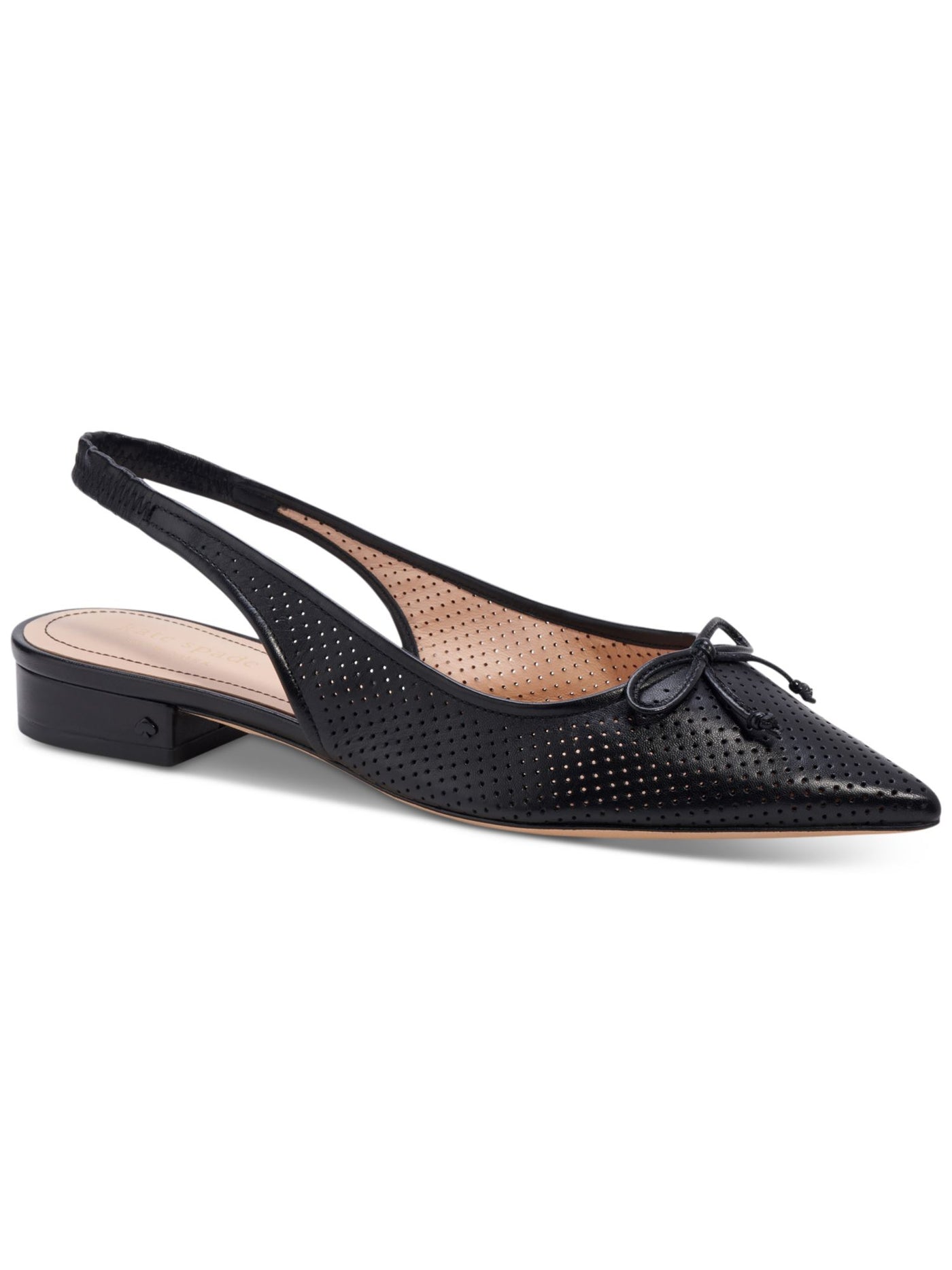 KATE SPADE NEW YORK Womens Black Padded Bow Accent Perforated Goring Veronica Pointed Toe Slip On Leather Slingback 5 B