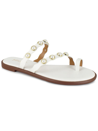 KENSIE Womens White Toe Strap Padded Scalloped Studded Maltese Open Toe Slip On Sandals Shoes 8.5 M