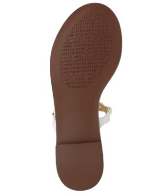 KENSIE Womens White Toe Strap Padded Scalloped Studded Maltese Open Toe Slip On Sandals Shoes M