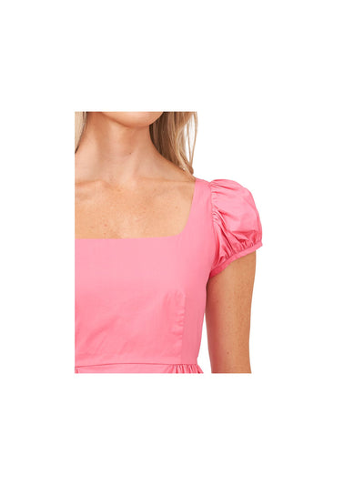 CECE Womens Pink Gathered Zippered Unlined Peplum Pouf Sleeve Square Neck Wear To Work Blouse M