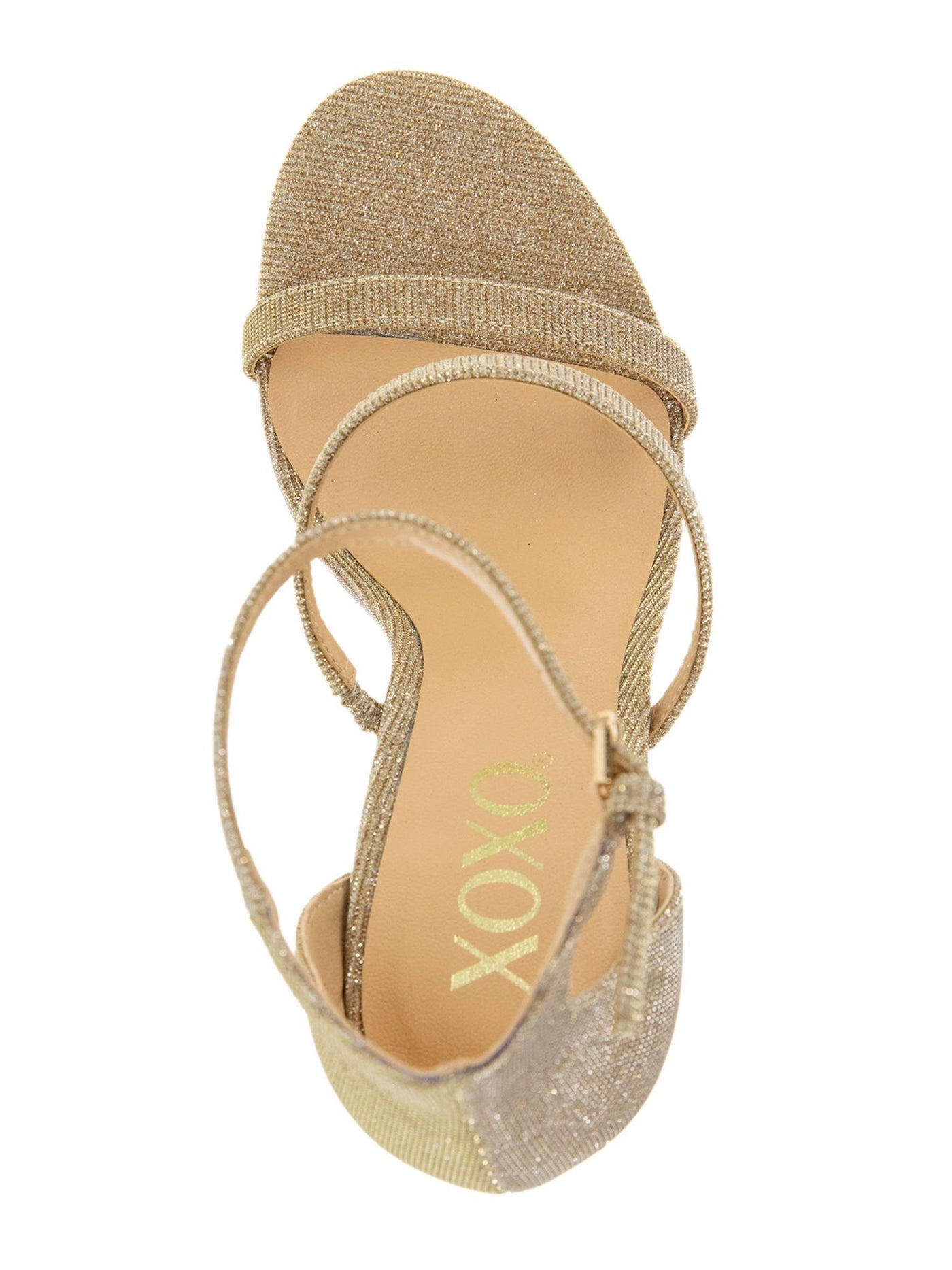 XOXO Womens Gold Metallic Strappy Padded Glitter Ankle Strap Goring Bridgette Open Toe Stiletto Buckle Dress Heeled Sandal 6.5, Women's, Size: One XOXO Womens Gold Metallic Strappy Padded Glitter Ankle Strap Goring Bridgette Open Toe Stiletto Buckle Dress Heeled Sandal 6.5, Women's, Size: One