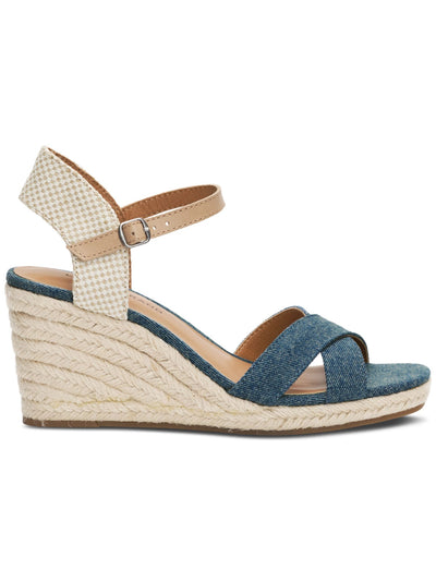 LUCKY BRAND Womens Blue Mixed Media Crisscross Straps Slingback Ankle Strap Padded Maeylee Open Toe Wedge Buckle Espadrille Shoes 11 M