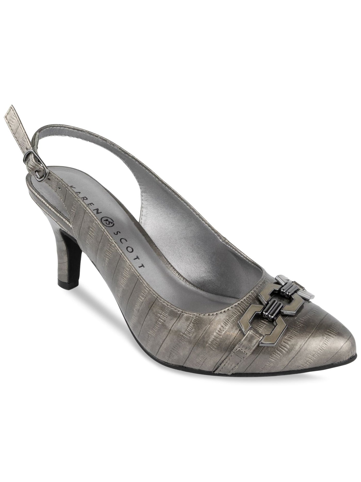 KAREN SCOTT Womens Gray Patterned Hardware Detail Adjustable Padded Gildda Almond Toe Kitten Heel Buckle Dress Slingback 6.5 M