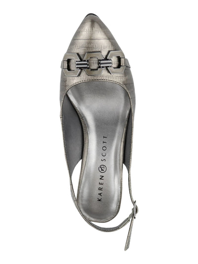 KAREN SCOTT Womens Gray Patterned Hardware Detail Adjustable Padded Gildda Almond Toe Kitten Heel Buckle Dress Slingback 6.5 M