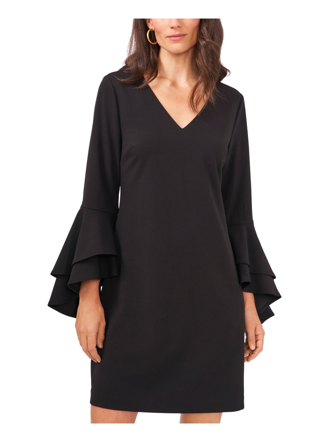 VINCE CAMUTO Womens Black Bell Sleeve V Neck Above The Knee Party Fit + Flare Dress XXS