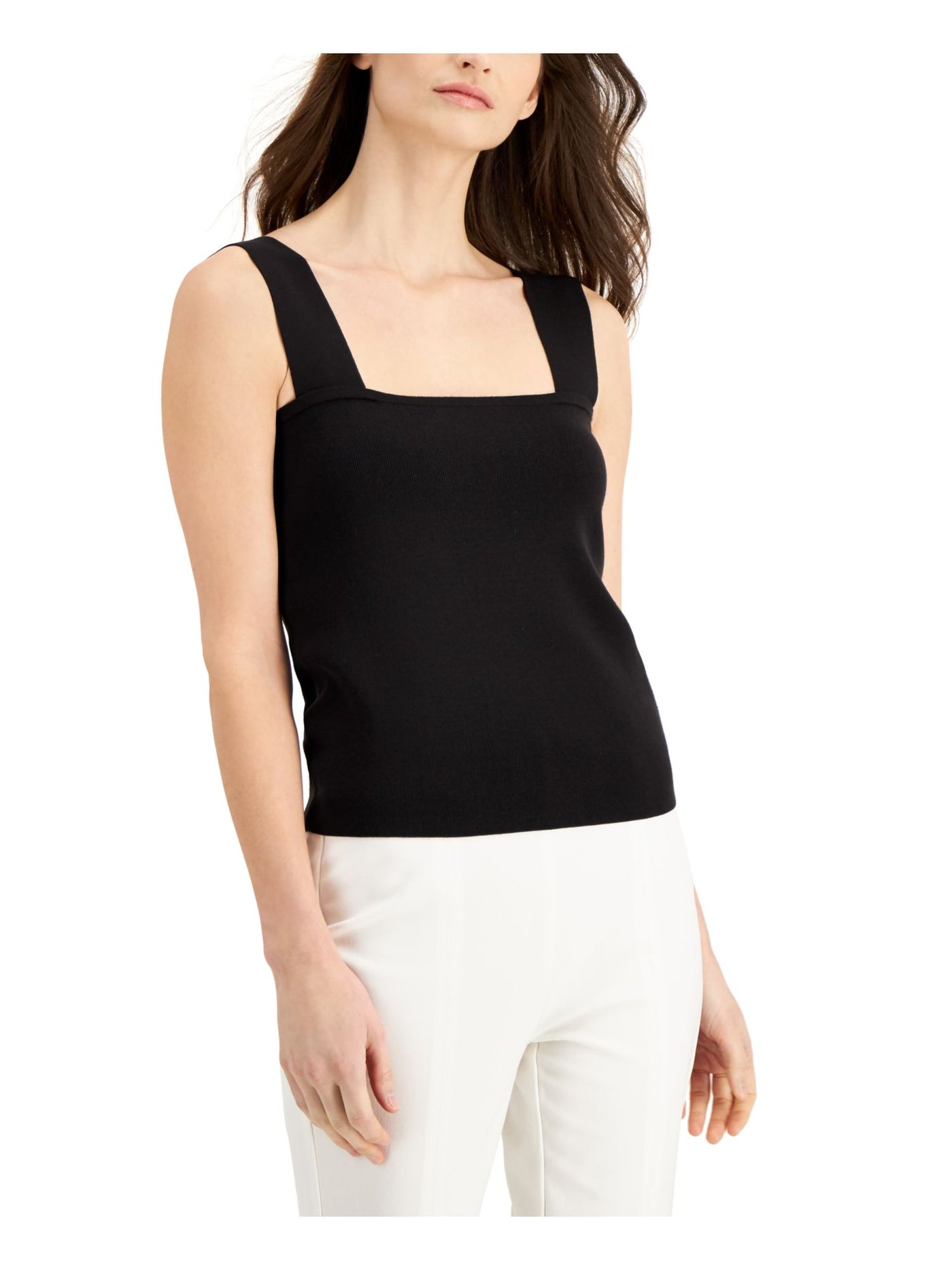 DONNA KARAN NEW YORK Womens Black Unlined Camisole Sleeveless Square Neck Crop Top S