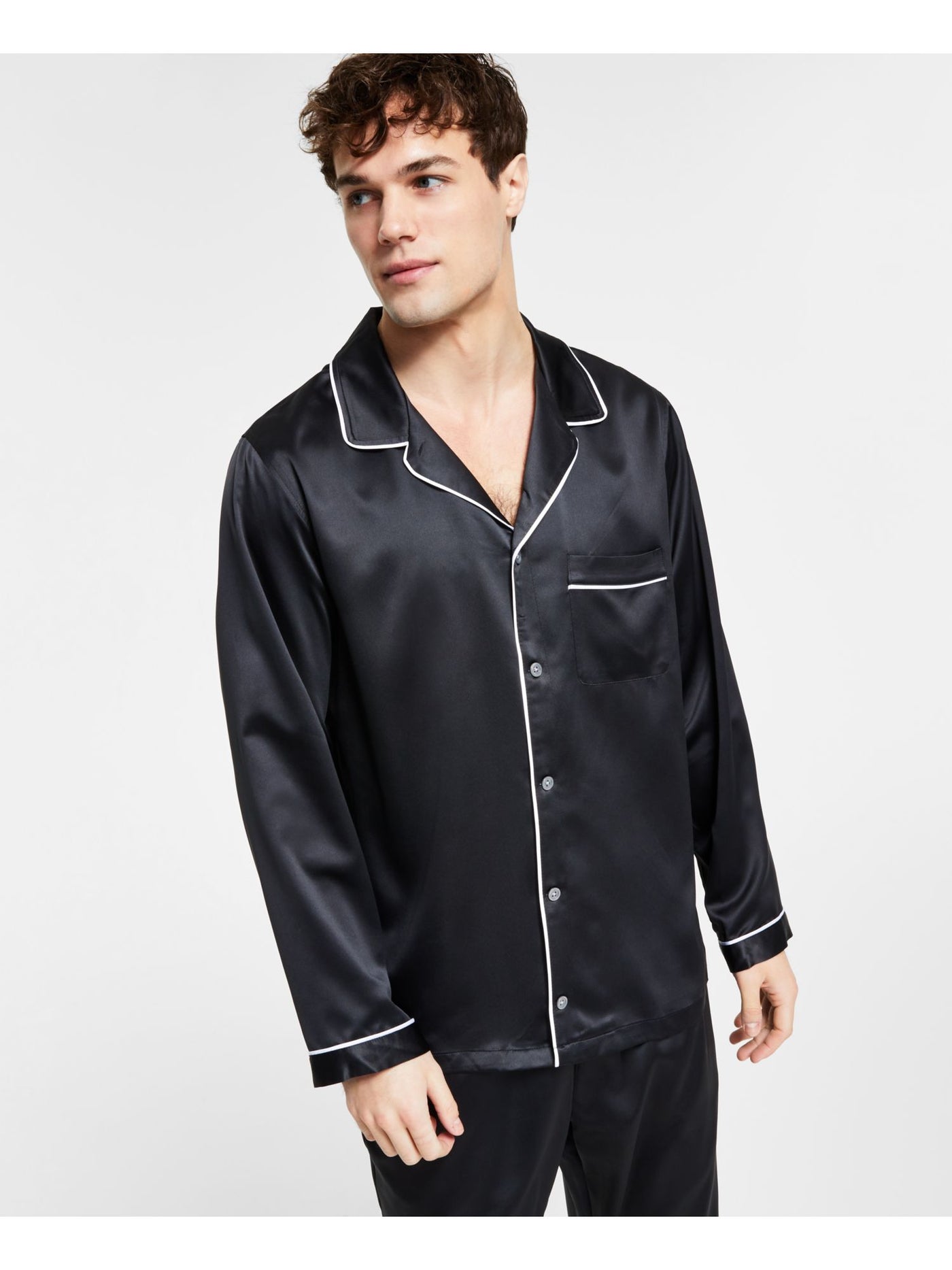 INC Intimates Black Notched Collar Pocketed Sleep Shirt Pajama Top L