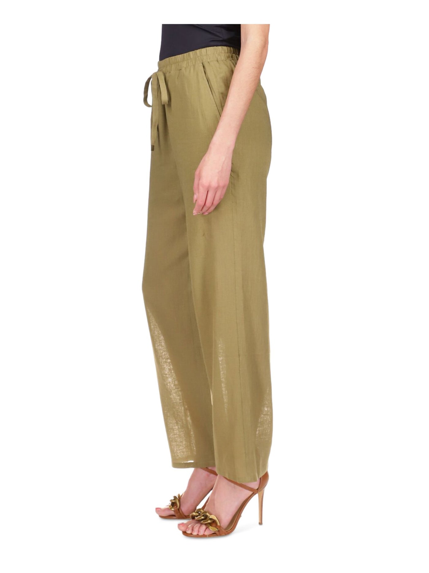 MICHAEL KORS Womens Beige Pocketed Textured Elastic Waist Drawstring Sheer Straight leg Pants P\XS