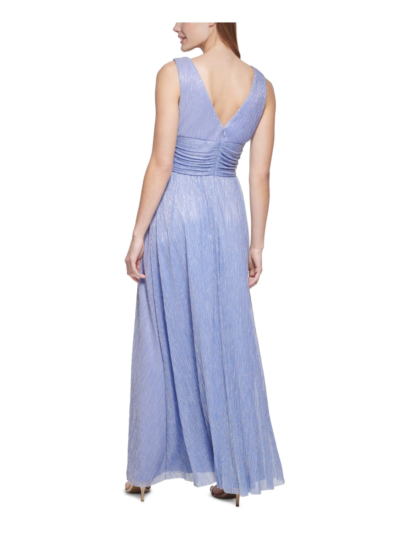 ELIZA J Womens Blue Metallic Bow Sleeveless Surplice Neckline Full-Length Formal Gown Dress 6