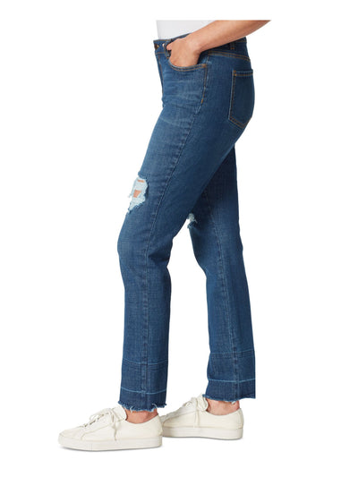 GLORIA VANDERBILT Womens Blue Denim Distressed Pocketed Zippered Raw Hem Slimming Straight leg Jeans 8