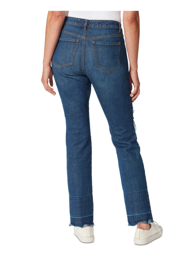 GLORIA VANDERBILT Womens Navy Denim Distressed Pocketed Zippered Raw Hem Slimming Straight leg Jeans 4