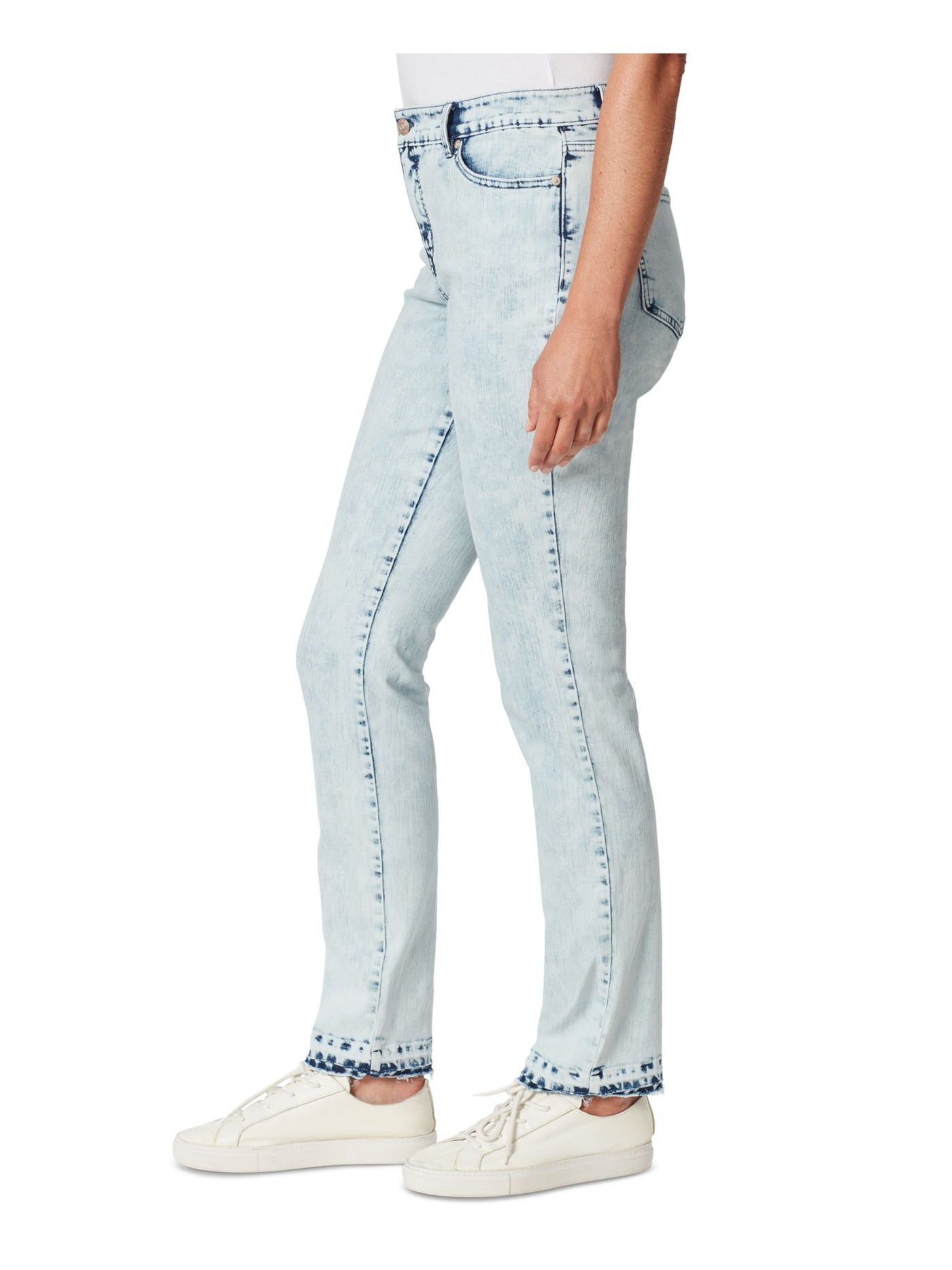 GLORIA VANDERBILT Womens Light Blue Zippered Pocketed Raw Hem Acid Wash Straight leg Jeans 4