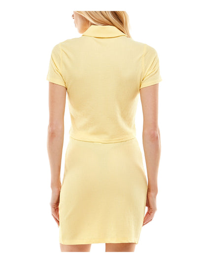 ULTRA FLIRT Womens Yellow Stretch Textured Short Sleeve Point Collar Above The Knee Party Body Con Dress Juniors XL
