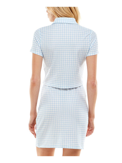 ULTRA FLIRT Womens White Stretch Textured Short Length Button Up Elastic Waist Slitted Printed Short Sleeve Point Collar Above The Knee Party Body Con Dress M