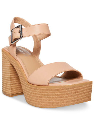 MADDEN GIRL Womens Beige 1-1/2" Platform Ankle Strap Padded Grandview Square Toe Block Heel Buckle Dress Sandals Shoes 10 M