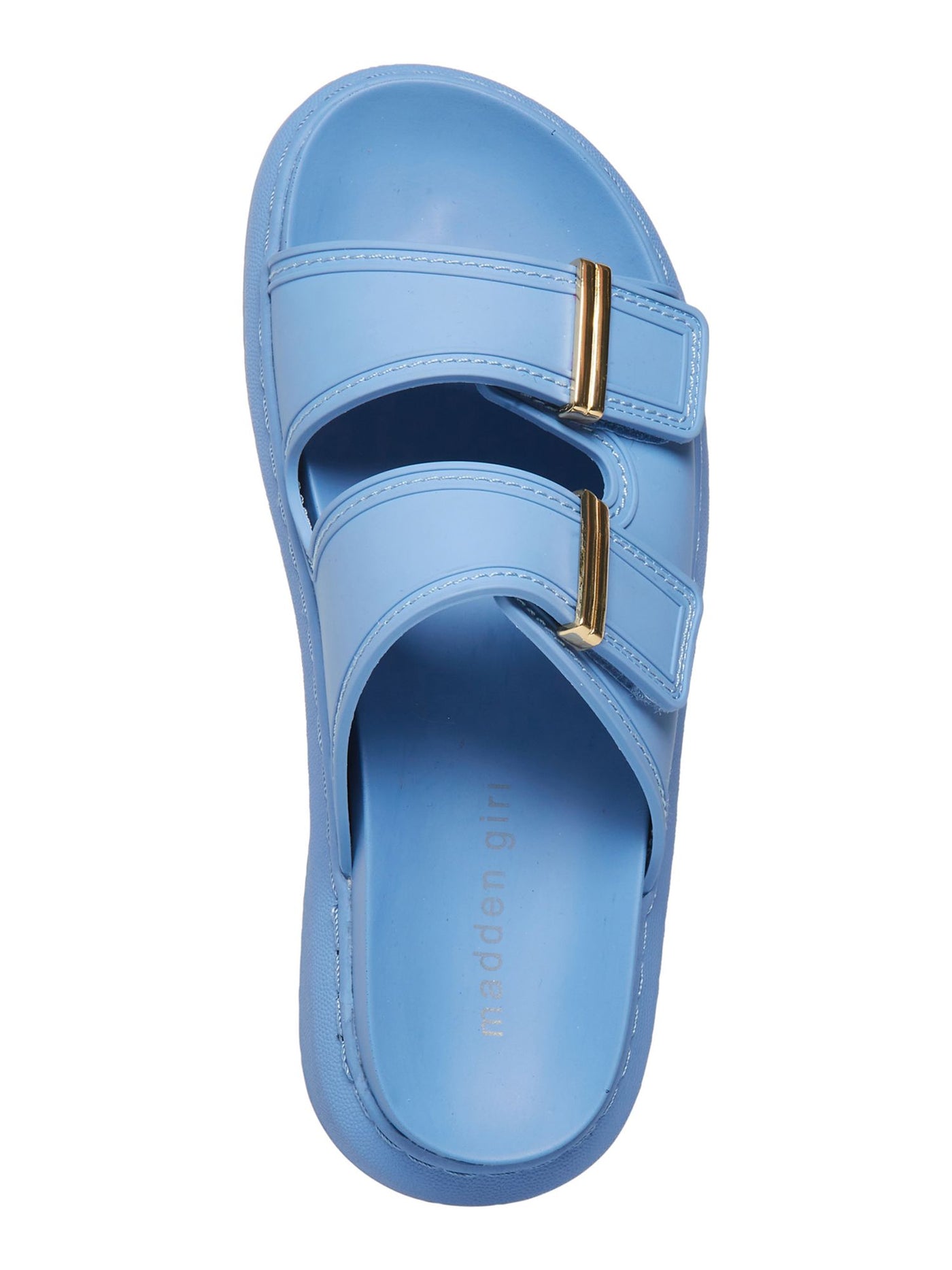 MADDEN GIRL Womens Blue Adjustable Strap Comfort Kingsley Round Toe Platform Slip On Slide Sandals Shoes 6 M