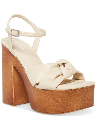 COOL PLANET BY STEVE MADDEN Womens Ivory Knot 2" Wood-Like Platform Ankle Strap Padded Jilly Square Toe Block Heel Buckle Heeled Sandal 9.5 M