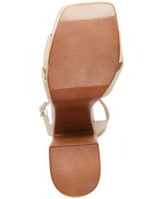 COOL PLANET BY STEVE MADDEN Womens Ivory Knot 2" Wood-Like Platform Ankle Strap Padded Jilly Square Toe Block Heel Buckle Heeled M