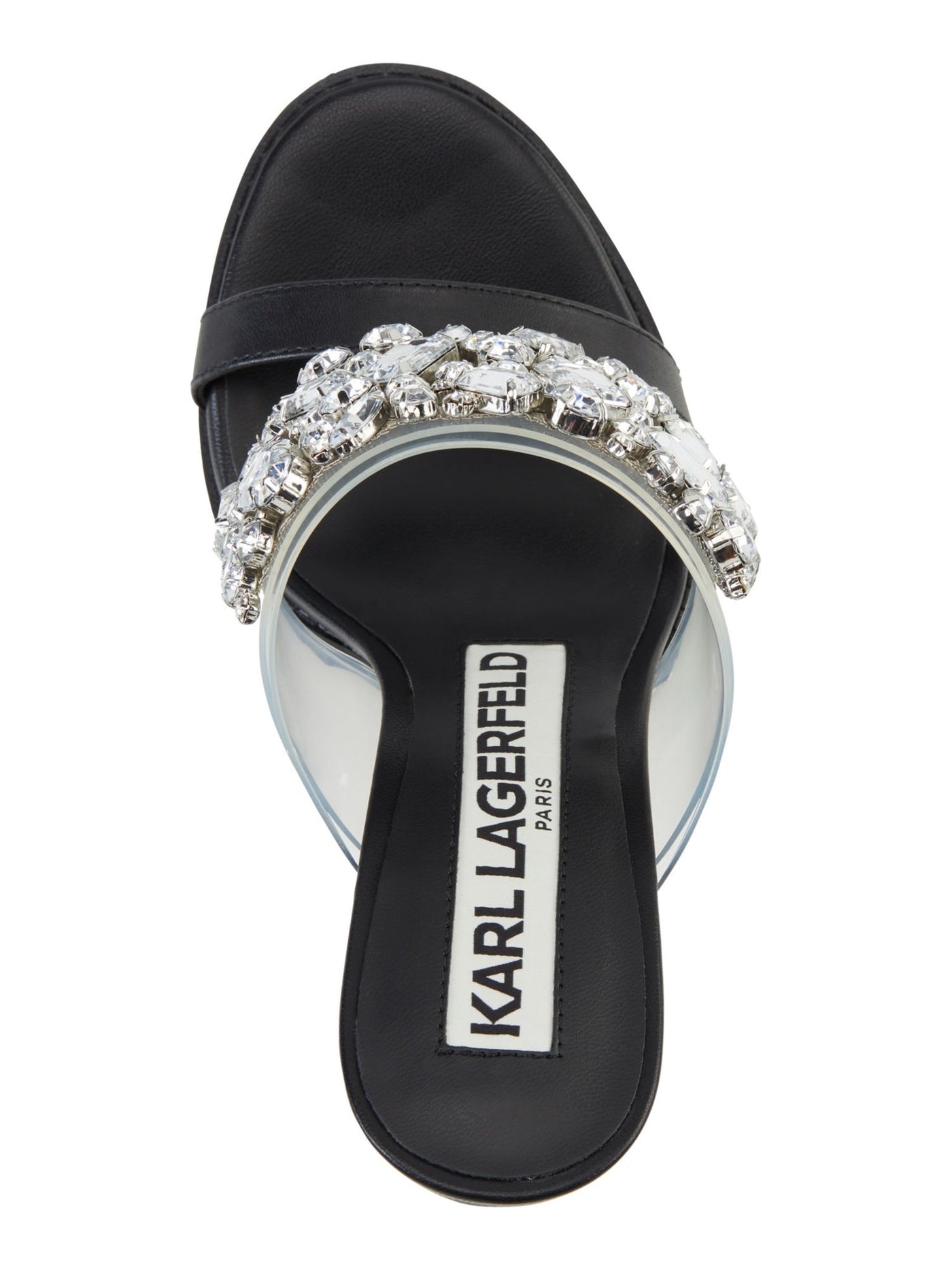 KARL LAGERFELD PARIS Womens Black Embellished Bedika Open Toe Slip On Leather Dress Heeled Sandal 5.5