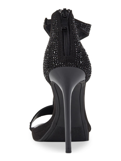 DKNY Womens Black 1" Platform Padded Stretch Strap T-Strap Rhinestone Dris Round Toe Stiletto Zip-Up Dress Heeled Sandal 11