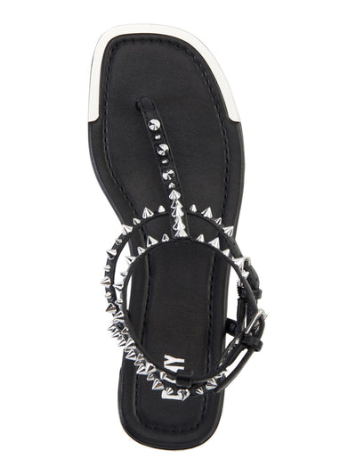 DKNY Womens Black Studded Metallic Adjustable Strap Ankle Strap Hadi Round Toe Block Heel Buckle Gladiator Sandles 6