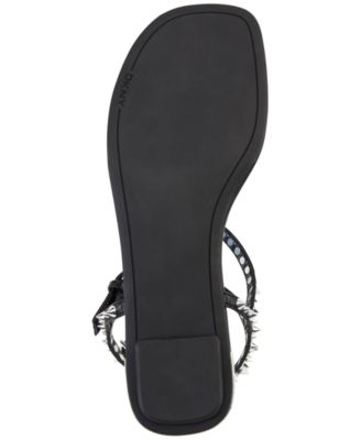 DKNY Womens Black Studded Metallic Adjustable Strap Ankle Strap Hadi Round Toe Block Heel Buckle Gladiator Sandals Shoes