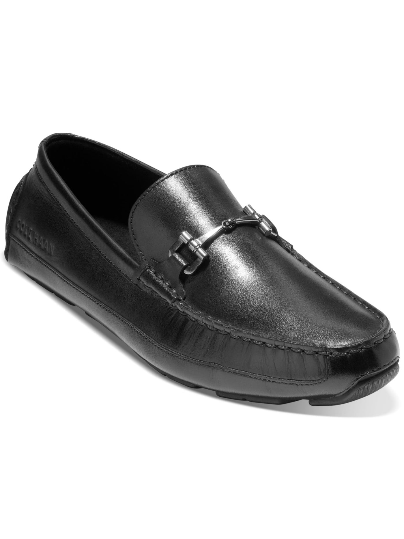 COLE HAAN Mens Black Metallic Bit Accent Cushioned Wyatt Driver Round Toe Slip On Leather Loafers Shoes 9.5 M