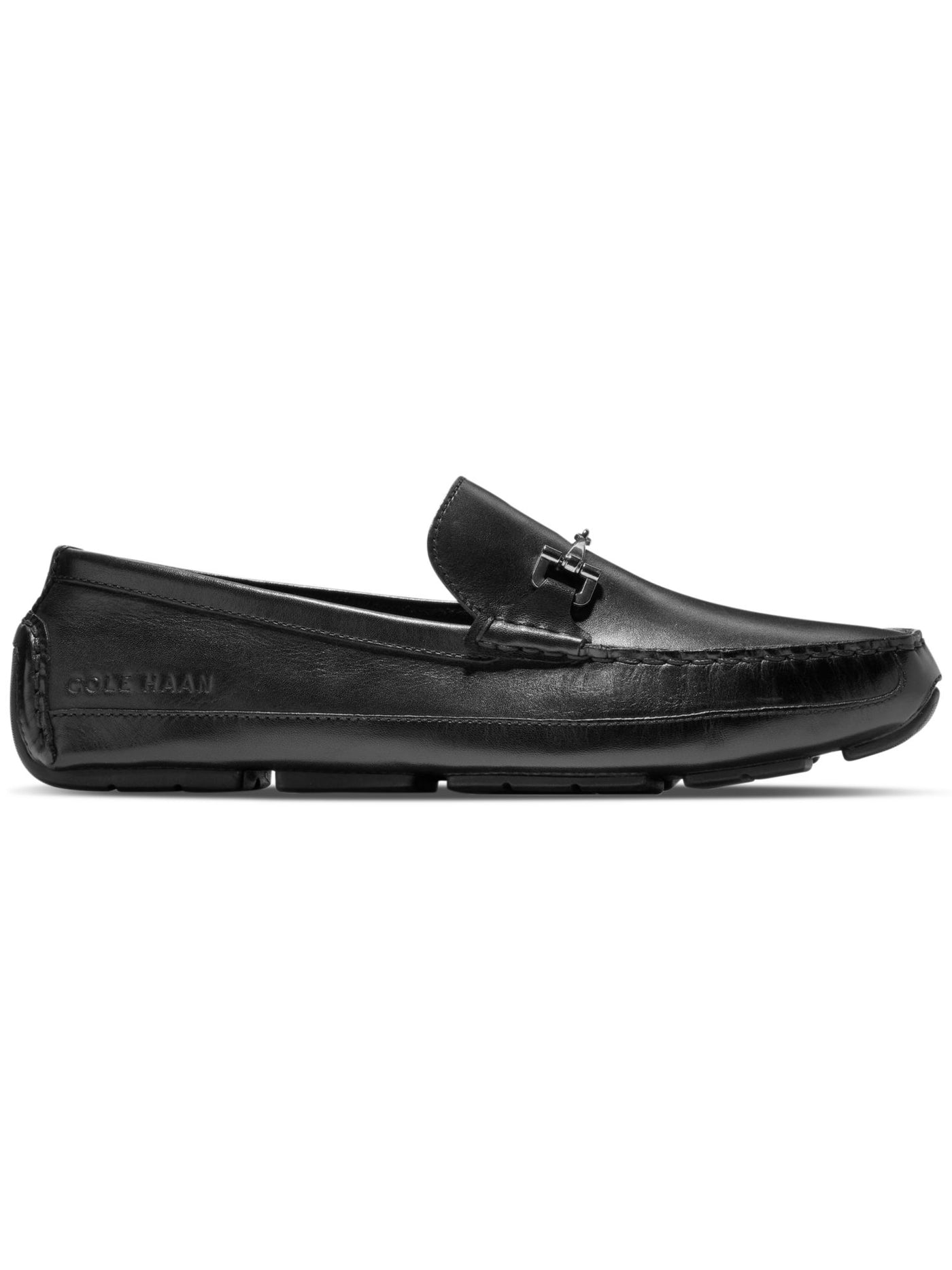 COLE HAAN Mens Black Metallic Bit Accent Cushioned Wyatt Driver Round Toe Slip On Leather Loafers Shoes 9.5 M