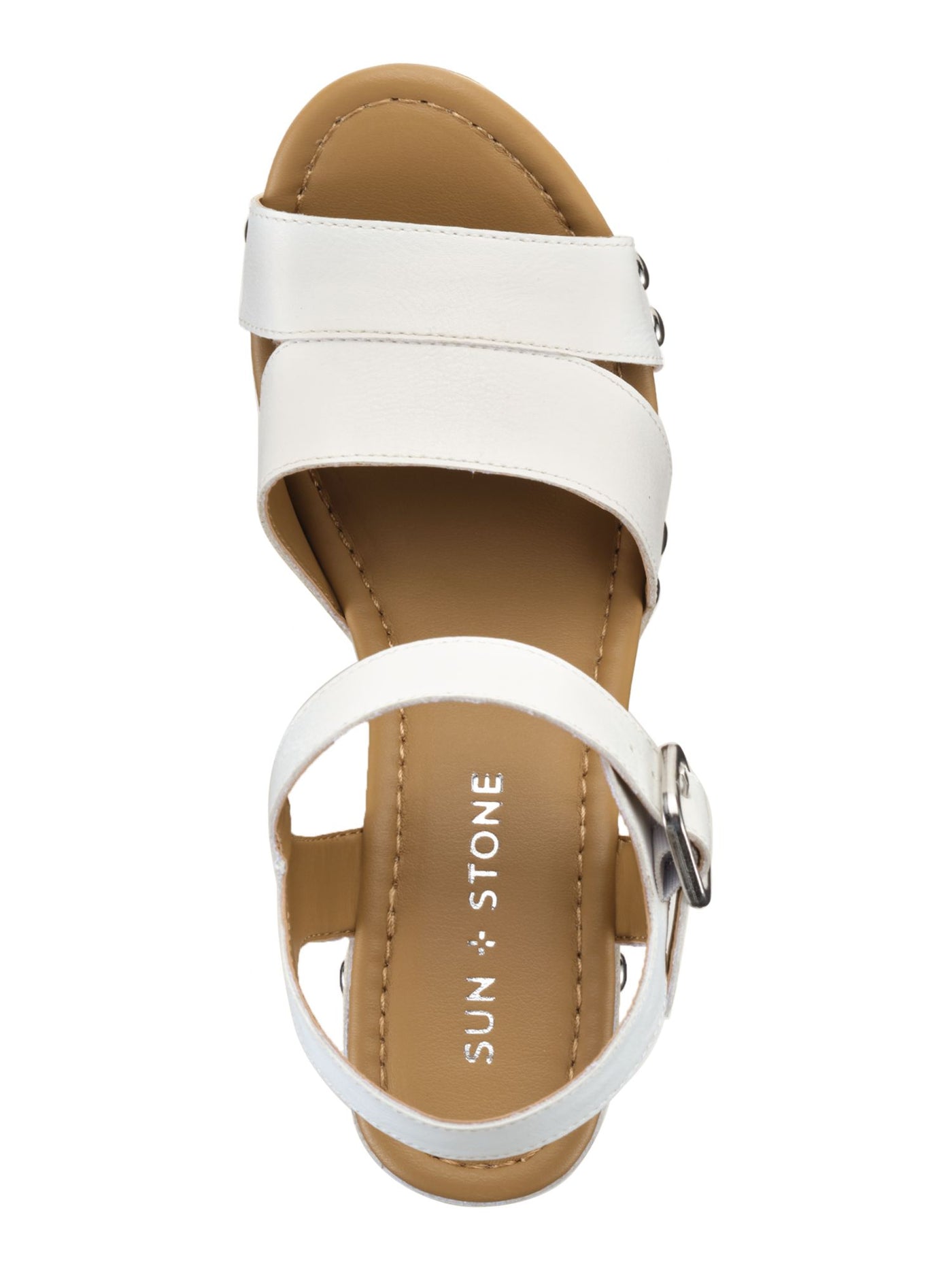 SUN STONE Womens White Studded 1" Platform Adjustable Strap Padded Deleste Round Toe Block Heel Buckle Dress Sandals Shoes 11 M