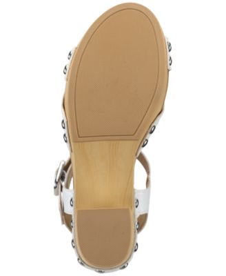 SUN STONE Womens White Studded 1" Platform Adjustable Strap Padded Deleste Round Toe Block Heel Buckle Dress Sandals Shoes M