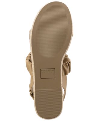 SUN STONE Womens Beige Padded 1-1/2" Platform Ruched Woven Dovee Round Toe Wedge Slingback Sandal M