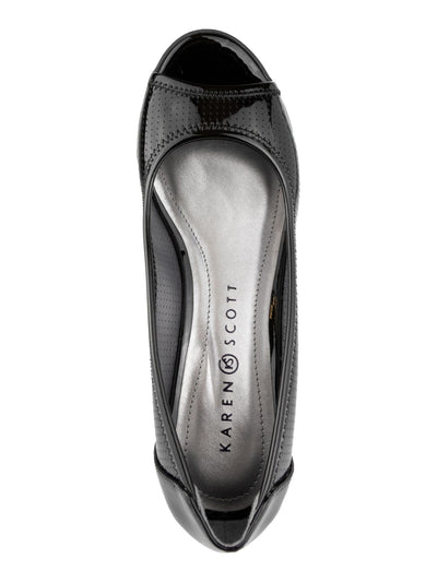 KAREN SCOTT Womens Black Perforated Padded Yaritza Peep Toe Wedge Slip On Pumps Shoes 7 M