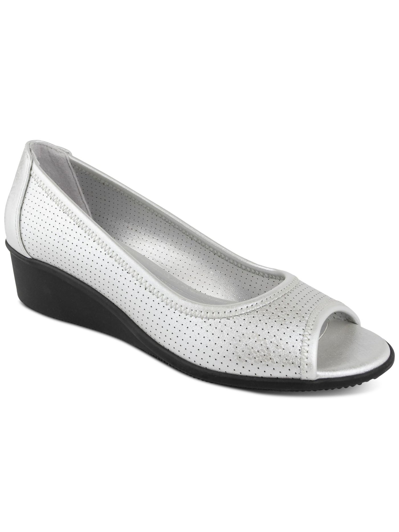 KAREN SCOTT Womens Silver Perforated Padded Yaritza Peep Toe Wedge Slip On Pumps Shoes 11 M