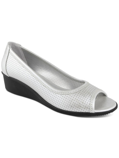 KAREN SCOTT Womens Silver Perforated Padded Yaritza Peep Toe Wedge Slip On Pumps Shoes 11 M