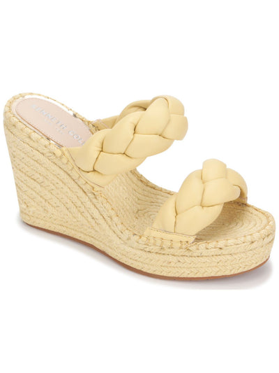 KENNETH COLE NEW YORK Womens Yellow 1-1/2" Platform Braided Comfort Olivia Round Toe Wedge Slip On Espadrille Shoes 9 M