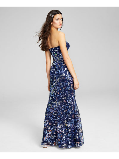 CITY STUDIO Womens Navy Sequined Zippered Slitted Lined Sleeveless Strapless Full-Length Gown Prom Dress 13
