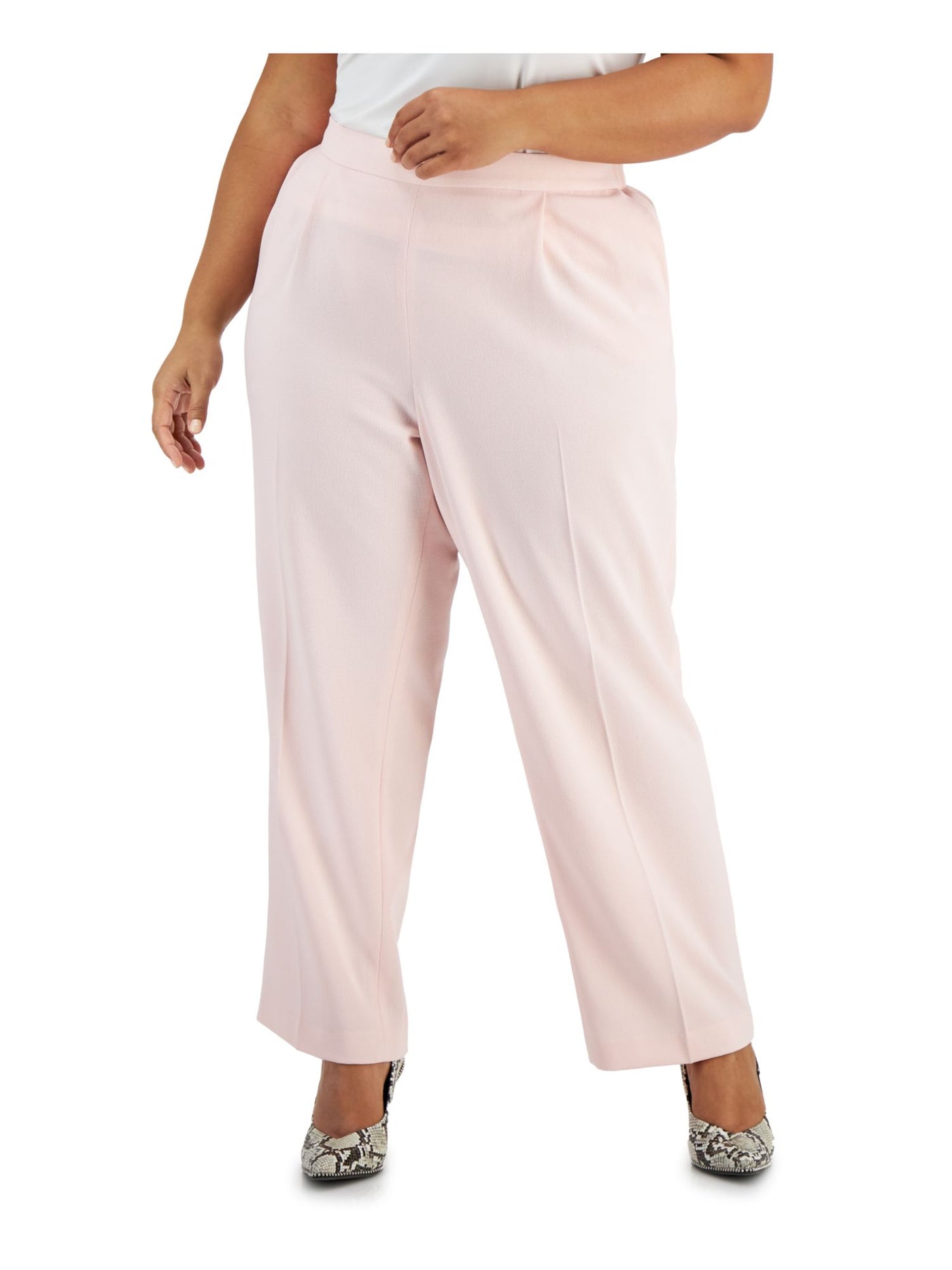 BAR III Womens Pink Textured Pocketed Elastic Waist Pull On Highrise Wear To Work Straight leg Pants Plus 3X