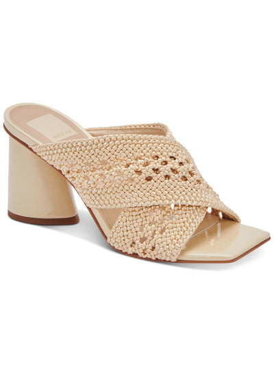 DOLCE VITA Womens Beige Cushioned Woven Patch Square Toe Block Heel Slip On Heeled Sandal 9.5