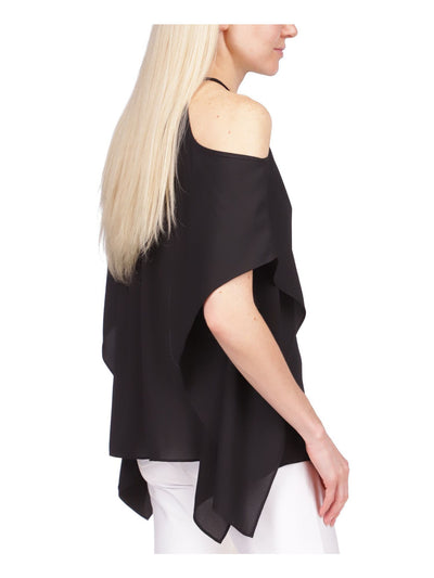 MICHAEL KORS Womens Cut Out Cold Shoulder Handkerchief Hem Elbow Sleeve Round Neck Top