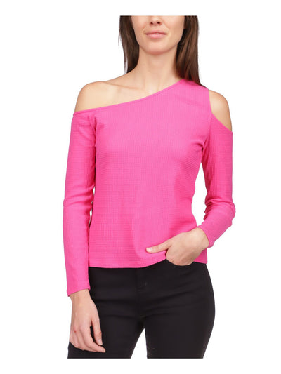 MICHAEL KORS Womens Pink Cold Shoulder Textured Long Sleeve Asymmetrical Neckline Top XL