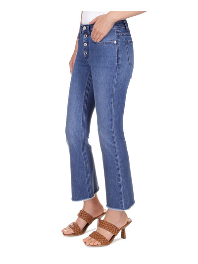 MICHAEL KORS Womens Blue Zippered Pocketed Button Fly Raw Hem Straight leg Jeans Petites 0P