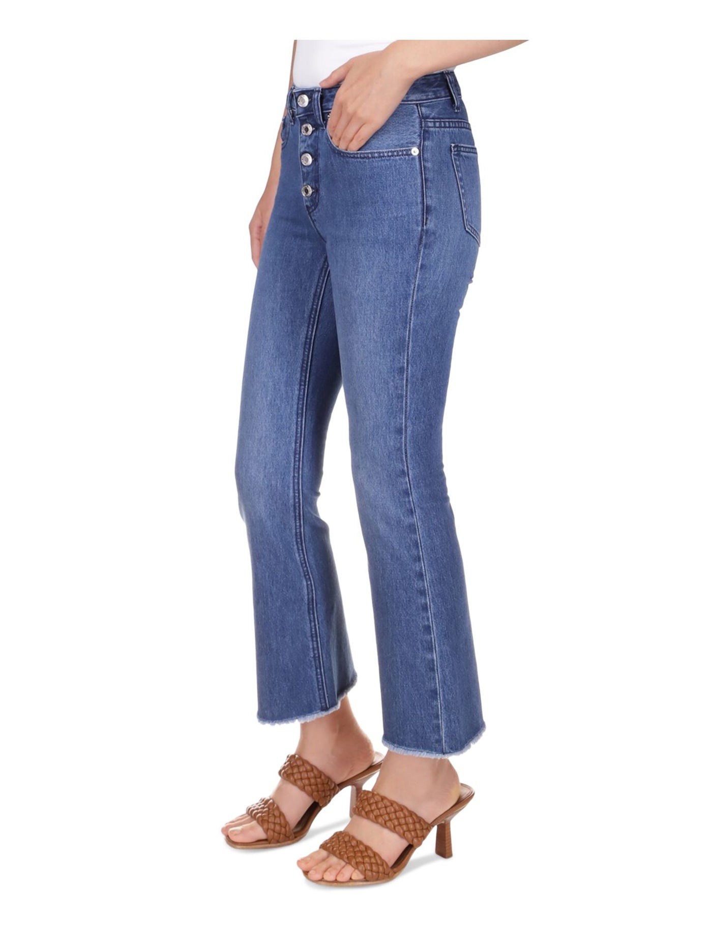 MICHAEL KORS Womens Blue Zippered Pocketed Button Fly Raw Hem Straight leg Jeans Petites 6P