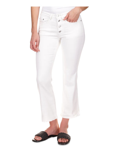 MICHAEL KORS Womens White Pocketed Frayed Button Fly Flared Cropped High Waist Jeans 14