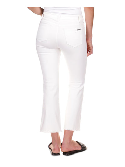 MICHAEL KORS Womens White Pocketed Frayed Button Fly Flared Cropped High Waist Jeans 14