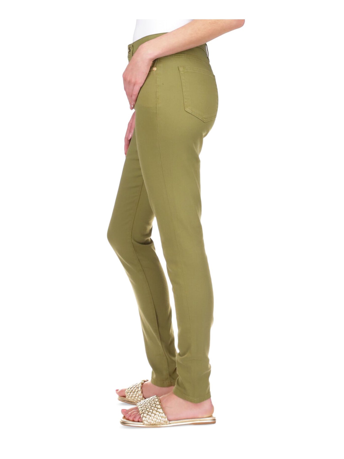 MICHAEL KORS Womens Green Zippered Pocketed Skinny Leg High Waist Jeans Petites 2P
