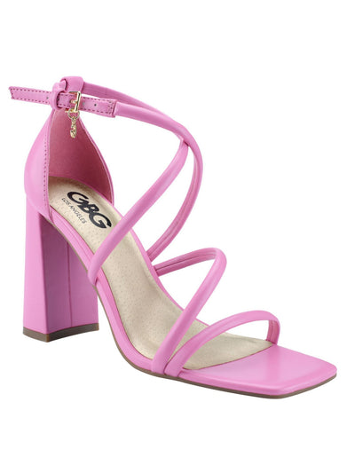 GBG LOS ANGELES Womens Pink Strappy Chloin Square Toe Block Heel Buckle Dress Heeled Sandal 10 M