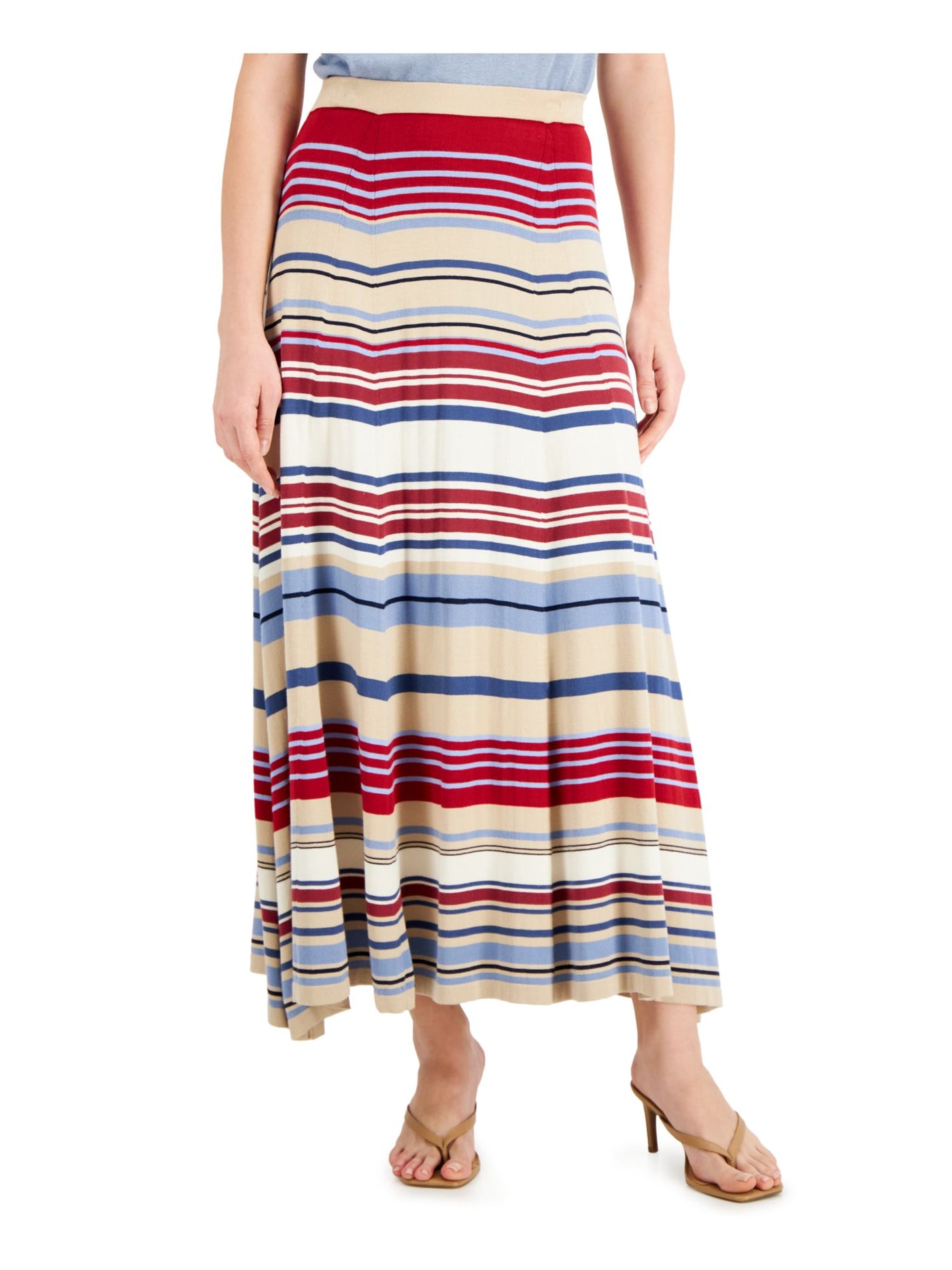 WEEKEND MAX MARA Womens Beige Knit Striped Tea-Length A-Line Skirt S